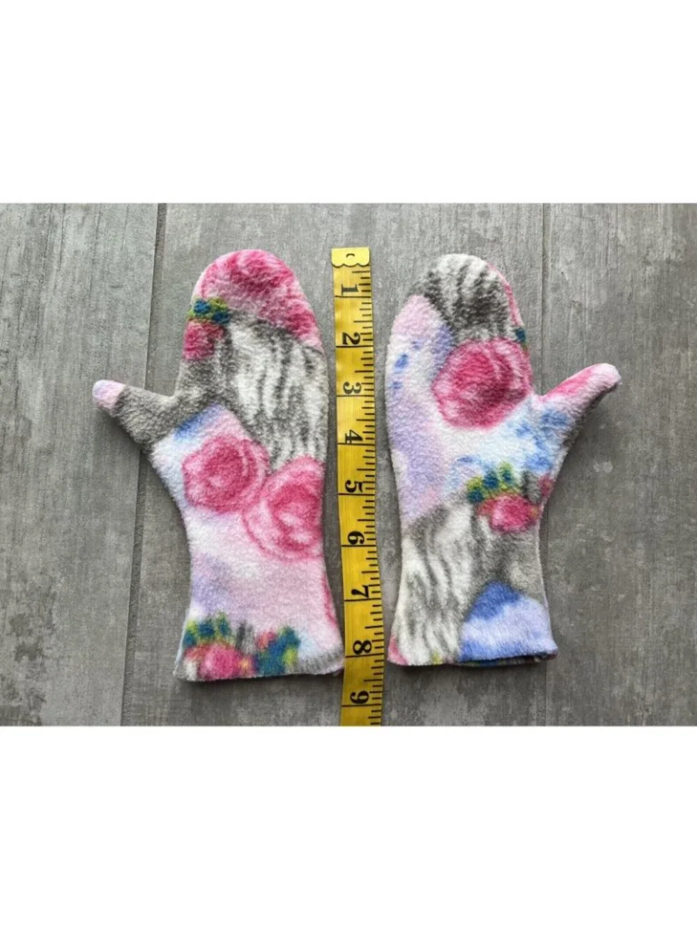 Handmade Upcycled Fleece Felt Mittens Cute Cozy Washable Girly Flower Girls 6-9